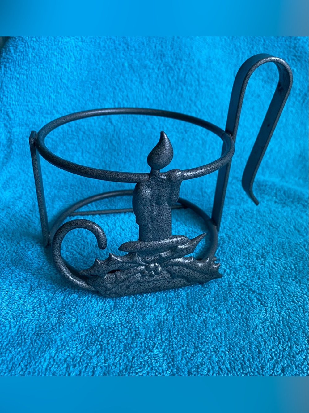Christmas Candle Jar Holder. Design taper candle with flame & holly leaf metal